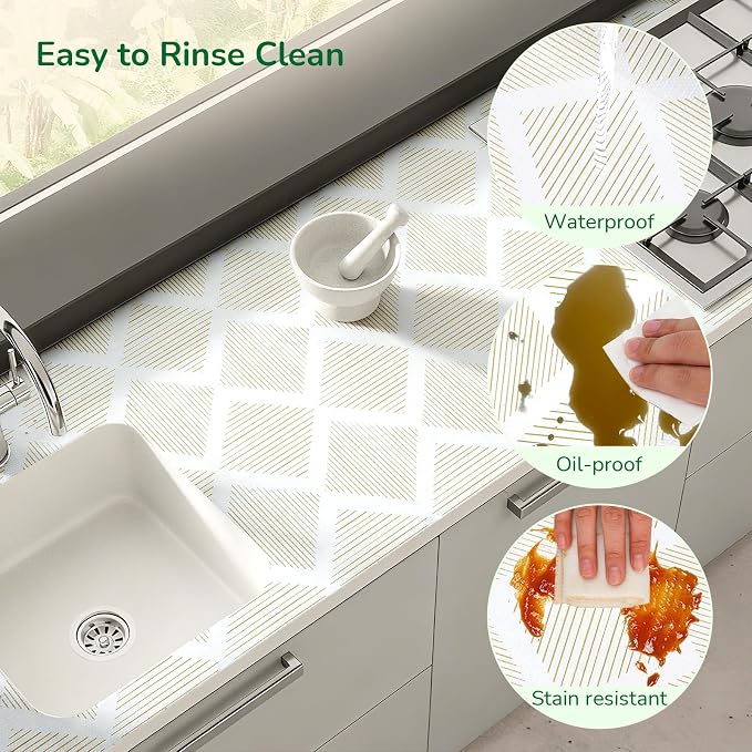 Drawer and Shelf Liner for Kitchen 17.5in x20FT, Non-Slip Non-Adhesive Cabinet Liners for Cupboard, Dresser, Shelves, Tool Box, Pantry, Thickened Easy Install, Strong Grip, Yellow&White