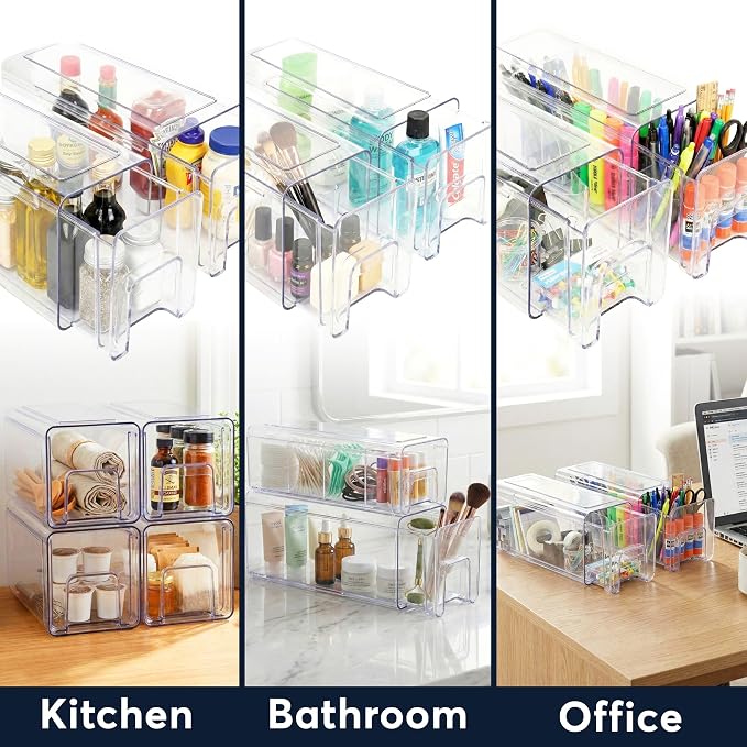 Sorbus Small Clear Stackable Storage Drawers 2-Pack Plastic Organizer Bins with Handles Pull-Out Drawers for Bathroom Closet, Medicine, Cabinet, Pantry Storage, Baby Bottle Organizer