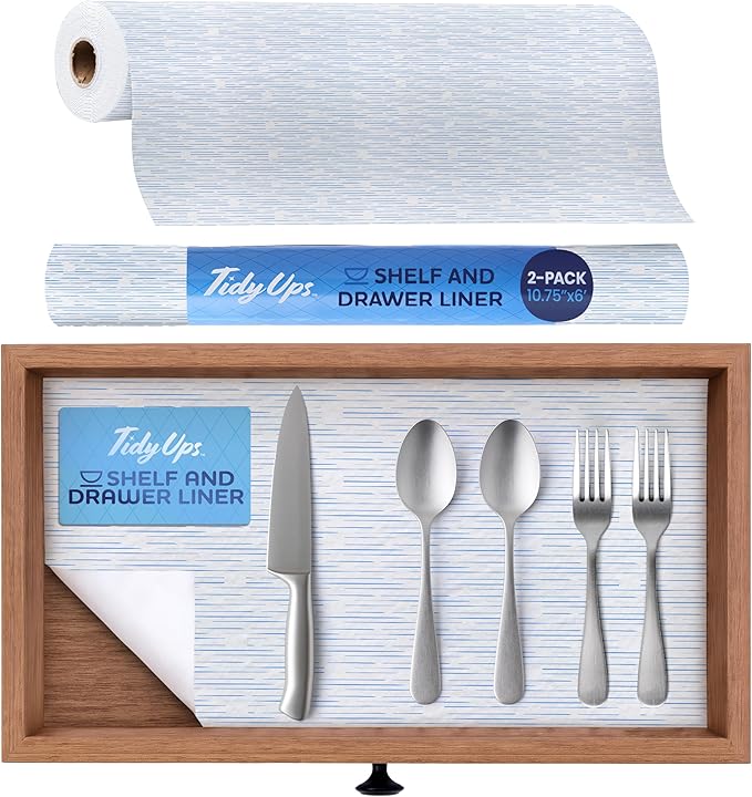 Adhesive Shelf Liner — Waterproof Felt Cabinet Liner & Contact Paper for Kitchen Organization — Soft Glide Drawer Liners, Under Sink Mat & Shelf Covers (Blue Current, 10.75in x 6ft, 2-Pack)