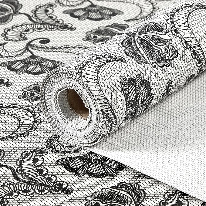 Drawer and Shelf Liner, Non-Slip Kitchen Cabinet Liners Non-Adhesive Thick Strong Grip Waterproof Washable Mats Protect Dresser Shelves Cupboard Bathroom Cabinets, Boho: Floral, 18 in X 10 FT