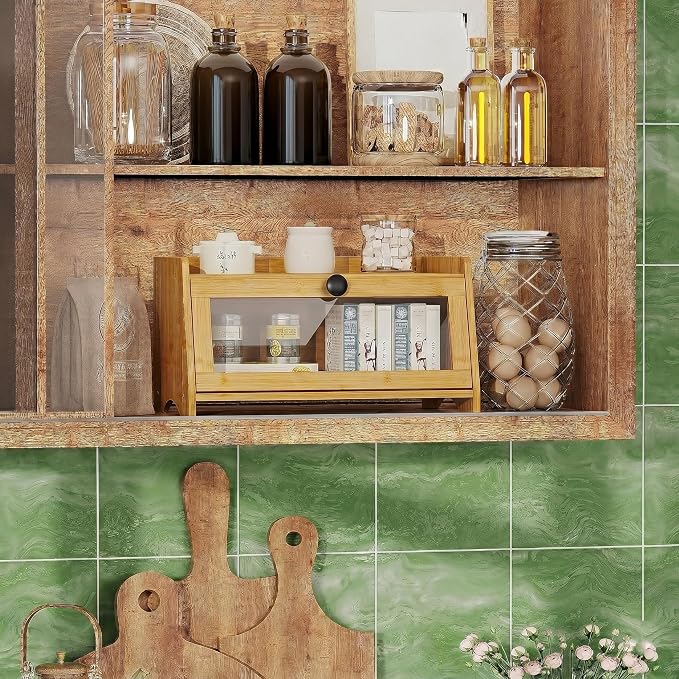 BAMBANG Bread Box for Kitchen Countertop, Bamboo Bread Box for Homemade Bread, Wooden Farmhouse Bread Storage Container, Large Breadbox Bread Bin Organizer for Counter Cabinet Pantry, Natural