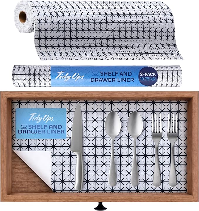 Adhesive Shelf Liner — Waterproof Felt Cabinet Liner & Contact Paper for Kitchen Organization — Soft Glide Drawer Liners, Under Sink Mat & Shelf Covers (Midnight Grid, 10.75in x 6ft, 2-Pack)