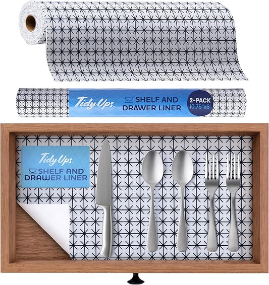 Adhesive Shelf Liner — Waterproof Felt Cabinet Liner & Contact Paper for Kitchen Organization — Soft Glide Drawer Liners, Under Sink Mat & Shelf Covers (Midnight Grid, 10.75in x 6ft, 2-Pack)