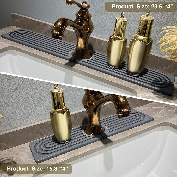 Faucet Mat for Kitchen Sink, Stone Drying Mat for Kitchen Counter, Stone Mat Bathroom, Kitchen Mat, Sink Mat, Water Absorbing Stone Tray for Sink, Bathroom Stone Mat (DARK GREY, 15.8*4")