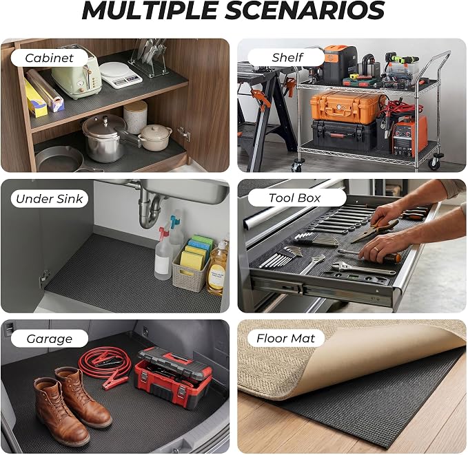 PABUSIOR Toolbox Shelf Liners Black: 5MM Thick Heavy Duty Tool Box Foam Liner for Drawers - Non Slip Grip Cabinet Mats for Garage Shelves 16" W x 98" L