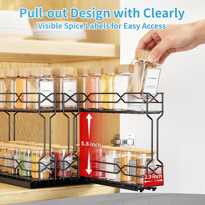 BOIVSHI Pull Out Spice Rack - Heavy Duty Vertical Spice Rack Pull Out, No Drill Install Spice Organizer for Cabinet, Inside Cabinet, Narrow Cabinet, 2.1" W×10.1" D×8.1" H, 3-Pack, Black