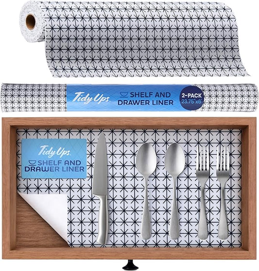 Adhesive Shelf Liner — Waterproof Felt Cabinet Liner & Contact Paper for Kitchen Organization — Soft Glide Drawer Liners, Under Sink Mat & Shelf Covers (Midnight Grid, 23.75in x 6ft, 2-Pack)
