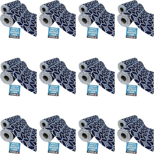 Drymate Premium Luxury Shelf & Drawer Liner, Thick Cushioned Fabric, Non-Adhesive, Absorbent, Waterproof, Slip-Resistant, Liners for Kitchen Cabinets, Cupboards (USA Made)(12”x59”)(24-Pack)(Indigo)