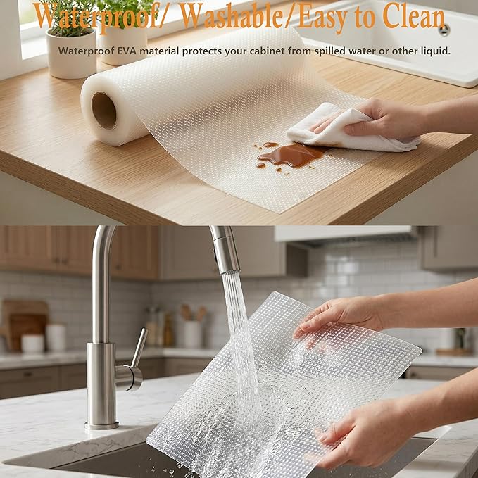 Shelf Drawer Liner for Kitchen Cabinet Mat 15 Inch Wide X 20 Ft Non Adhesive Pantry Closet Shelf Liner Non Slip Waterproof Washable Strong Grip Mat for Bathroom Refrigerator Under Sink Rv Cupboard