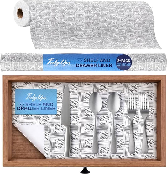 Adhesive Shelf Liner — Waterproof Felt Cabinet Liner & Contact Paper for Kitchen Organization — Soft Glide Drawer Liners, Under Sink Mat & Shelf Covers (Crosshatch, 23.75in x 6ft, 2-Pack)
