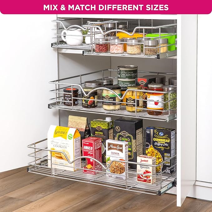 HOLDN’ STORAGE Pull Out Cabinet Organizer, Slide Out Drawer for Kitchen Cabinets & Pantry, Roll Out Shelf for Pots, Pans & Under Sink Storage, Heavy-Duty Full-Extension, 26"W x 21"D x 5"H