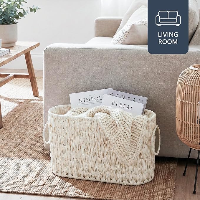 Coeusy Toilet Paper Basket,Boho Decorative Toilet Paper Storage,Large Wicker Basket for Bathroom Storage,Free Standing