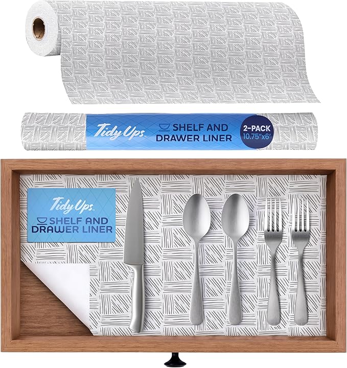 Adhesive Shelf Liner — Waterproof Felt Cabinet Liner & Contact Paper for Kitchen Organization — Soft Glide Drawer Liners, Under Sink Mat & Shelf Covers (Crosshatch, 10.75in x 6ft, 2-Pack)