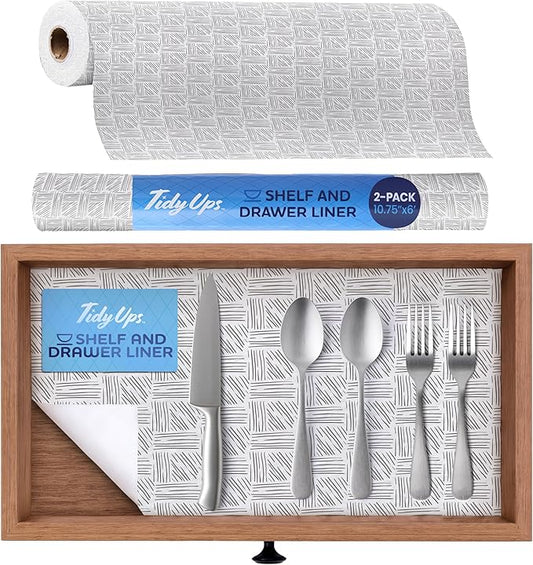 Adhesive Shelf Liner — Waterproof Felt Cabinet Liner & Contact Paper for Kitchen Organization — Soft Glide Drawer Liners, Under Sink Mat & Shelf Covers (Crosshatch, 10.75in x 6ft, 2-Pack)