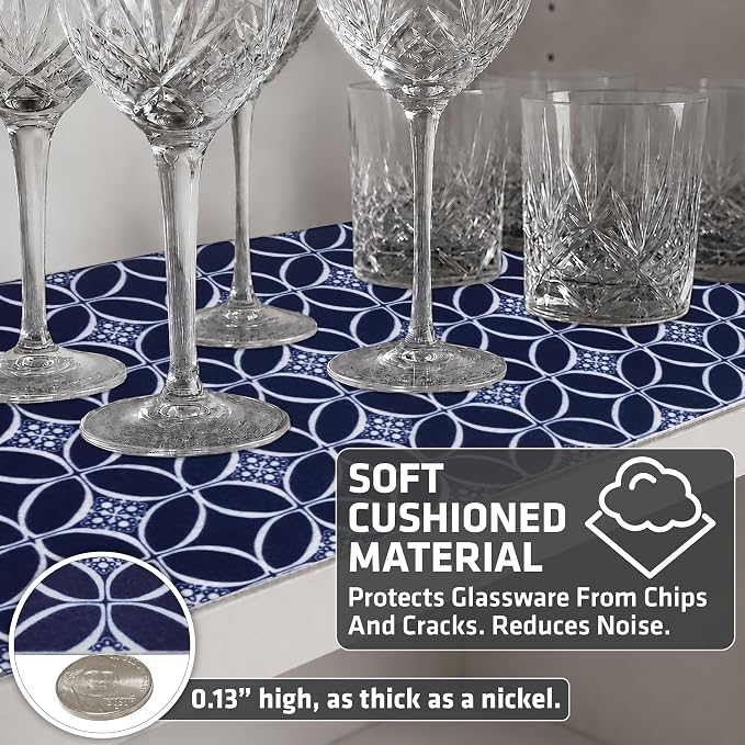 Drymate Premium Luxury Shelf & Drawer Liner, Thick Cushioned Fabric, Non-Adhesive, Absorbent, Waterproof, Slip-Resistant, Liners for Kitchen Cabinets, Cupboards (USA Made)(12”x59”)(24-Pack)(Indigo)