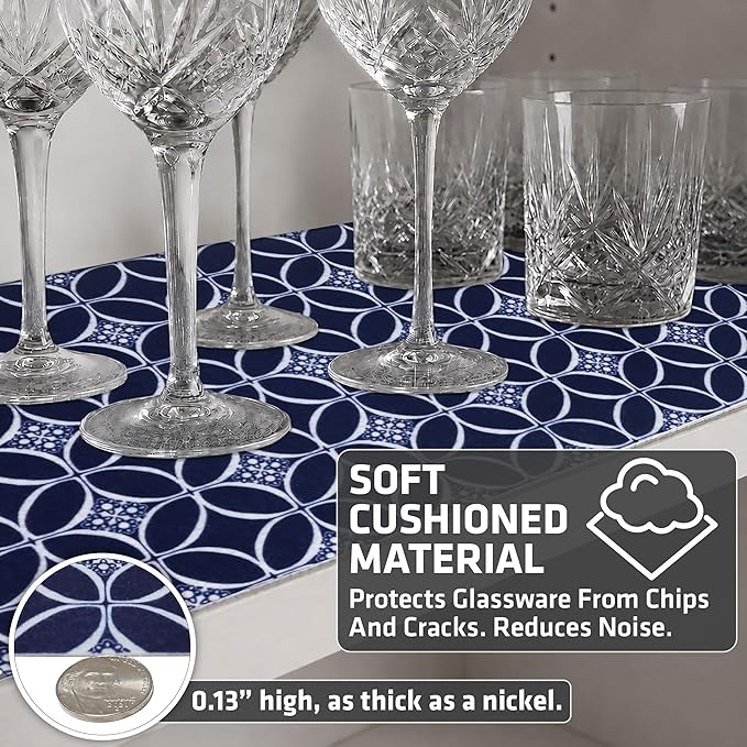 Drymate Premium Luxury Shelf & Drawer Liner, Thick Cushioned Fabric, Non-Adhesive, Absorbent, Waterproof, Slip-Resistant, Liners for Kitchen Cabinets, Cupboards (USA Made)(12”x59”)(2-Pack)(Indigo)
