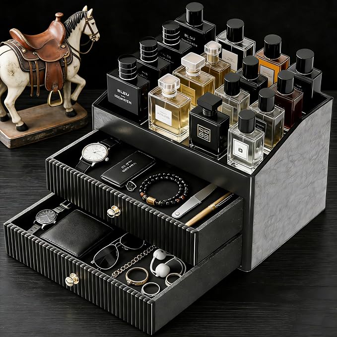 Cologne Organizer for Men, Black Cologne Stand, Organizador de Perfumes Gifts for Valentine's Day, Layer Mens Cologne Organizer for Bathroom, Mens Dresser Top Organizer for Bedroom