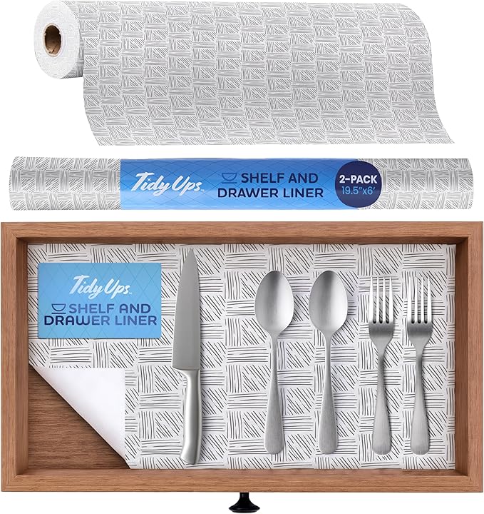 Adhesive Shelf Liner — Waterproof Felt Cabinet Liner & Contact Paper for Kitchen Organization — Soft Glide Drawer Liners, Under Sink Mat & Shelf Covers (Crosshatch, 19.5in x 6ft, 2-Pack)