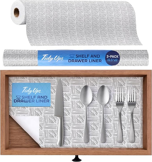 Adhesive Shelf Liner — Waterproof Felt Cabinet Liner & Contact Paper for Kitchen Organization — Soft Glide Drawer Liners, Under Sink Mat & Shelf Covers (Crosshatch, 19.5in x 6ft, 2-Pack)
