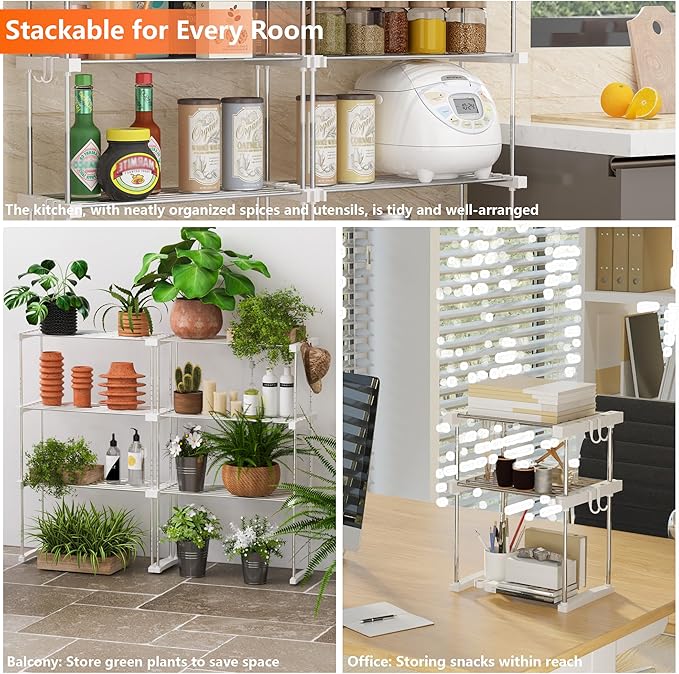 BLULEE Expandable Under Sink Organizer - 3D Adjustable Stackable Storage Shelves,Modular Cabinet Rack Around Pipes for Kitchen Bathroom