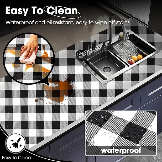 Drawer and Shelf Liner, Non-Slip Kitchen Cabinet Liners Non-Adhesive Thick Strong Grip Waterproof Washable Mats Protect Dresser Shelves Cupboard Bathroom Cabinets, Buffalo Plaid, 12 in X 20 FT