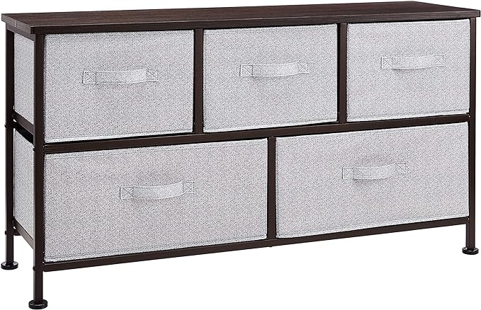 Amazon Basics Extra Wide Fabric 5-Drawer Storage Organizer Unit for Bedroom Closet, Bronze