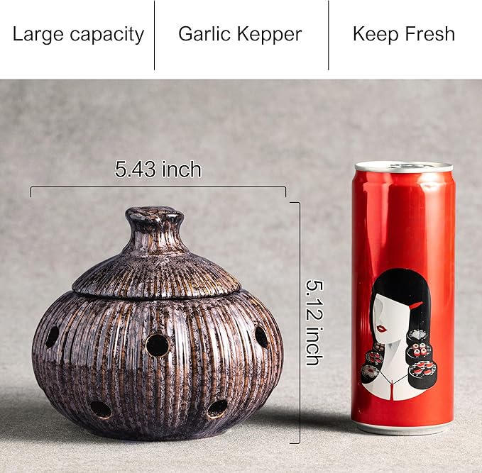 Ceramic Garlic Keeper with Lid, Large Garlic Storage Pod, Garlic Container for Kitchen Counter