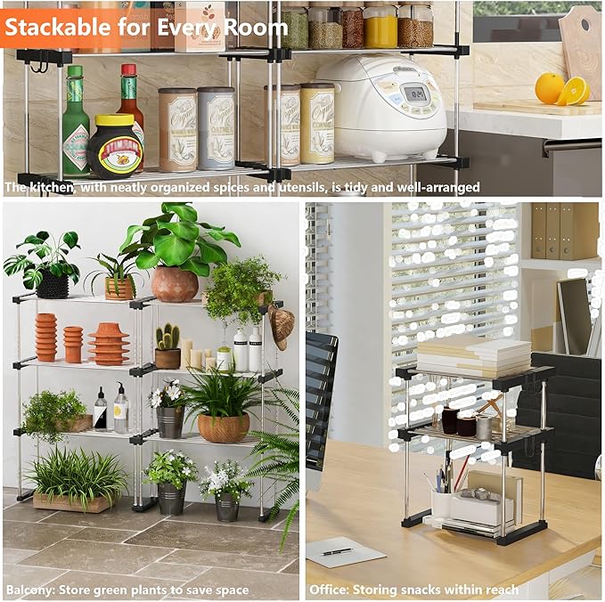 BLULEE Expandable Under Sink Organizer - 3D Adjustable Stackable Storage Shelves,Modular Cabinet Rack Around Pipes for Kitchen Bathroom