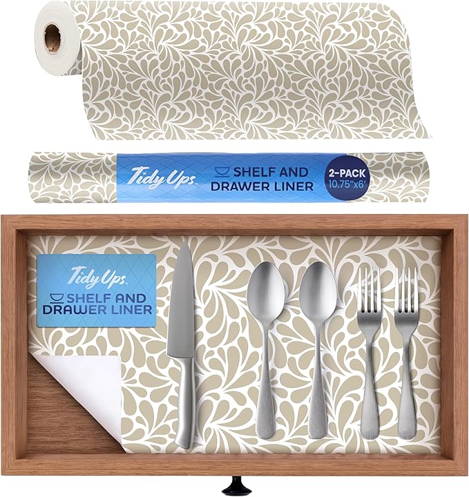 Adhesive Shelf Liner — Waterproof Felt Cabinet Liner & Contact Paper for Kitchen Organization — Soft Glide Drawer Liners, Under Sink & Shelf Covers (Sandstone Petals, 10.75in x 6ft, 2-Pack)