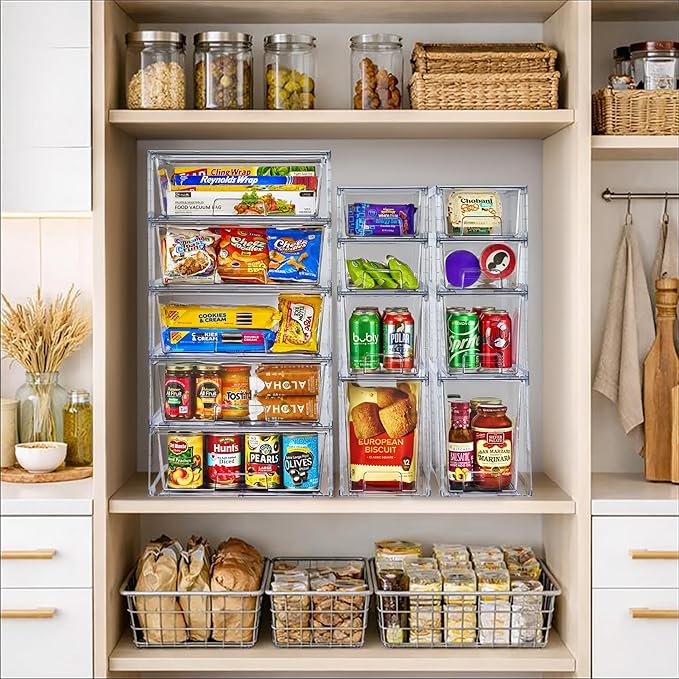 Sorbus Stackable Clear Storage Drawers, 6 Pack (2 Wide + 4 Small) Pull-Out Organizer Bins – Plastic Drawer Organizers for Bathroom, Vanity, Makeup, Under Sink & Countertop Organization