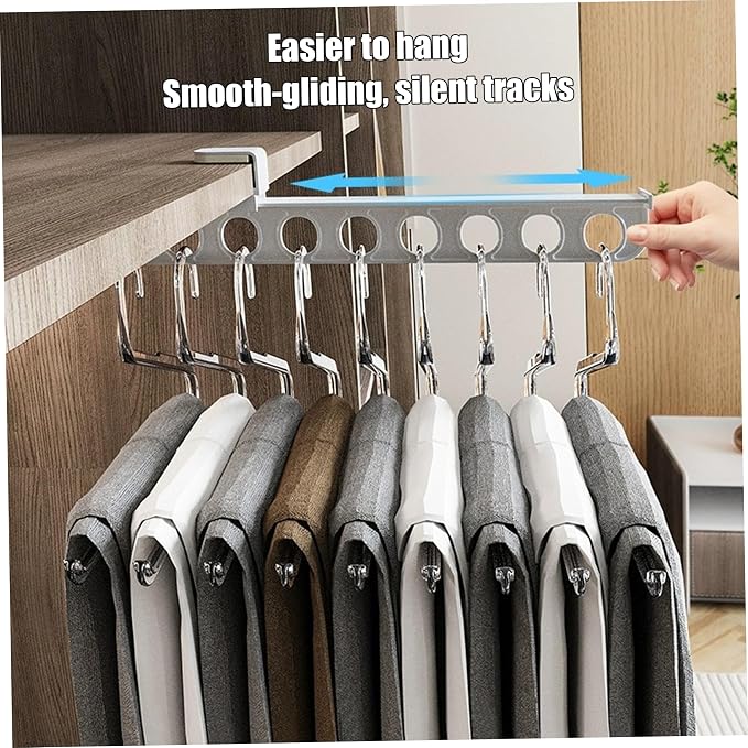 Closet Valet Rod Slide Out, 9-Holes Plastic Pull Out Pants Rack for Closet, Silent Slide Valet Rod, No-Drill Space-Saving Organizer, Gray Home.