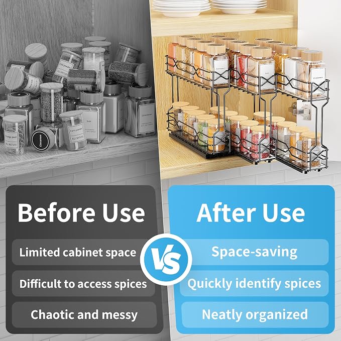 BOIVSHI Pull Out Spice Rack - Heavy Duty Vertical Spice Rack Pull Out, No Drill Install Spice Organizer for Cabinet, Inside Cabinet, Narrow Cabinet, 2.1" W×10.1" D×8.1" H, 3-Pack, Black