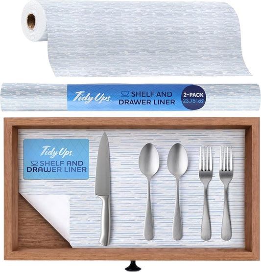Adhesive Shelf Liner — Waterproof Felt Cabinet Liner & Contact Paper for Kitchen Organization — Soft Glide Drawer Liners, Under Sink Mat & Shelf Covers (Blue Current, 23.75in x 6ft, 2-Pack)
