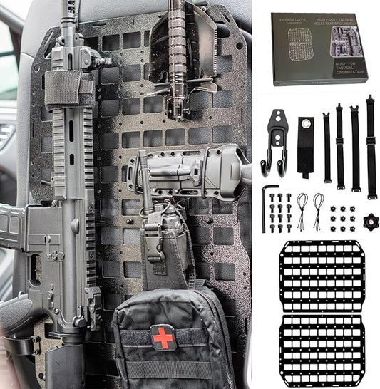 Metal MOLLE Seat Back Panel, 1 Seat Kit, 2mm Aluminum Vehicle Organizer for Most Standard Seat Backs, No-Drill Strap Mount, Compatible with Many MOLLE/PALS-Style Accessories