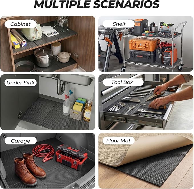Black Shelf Liner for Under Sink - 5 mm Thick Strong Grip Non-Slip Large Toolbox Drawer Mat for Wire Shelving Cabinet - 24 in Wide × 68 Inch