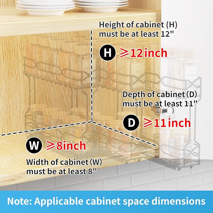 BOIVSHI Pull Out Spice Rack - Heavy Duty Vertical Spice Rack Pull Out, No Drill Install Spice Organizer for Cabinet, Inside Cabinet, Narrow Cabinet, 2.1" W×10.1" D×8.1" H, 3-Pack, Black