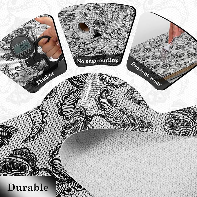Drawer and Shelf Liner, Non-Slip Kitchen Cabinet Liners Non-Adhesive Thick Strong Grip Waterproof Washable Mats Protect Dresser Shelves Cupboard Bathroom Cabinets, Boho: Floral, 18 in X 10 FT