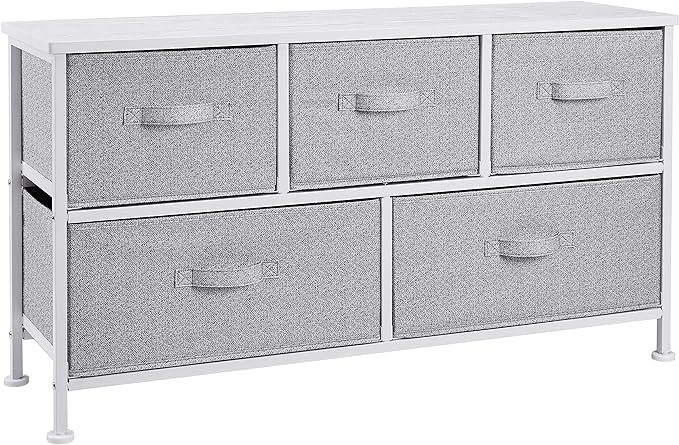 Amazon Basics Extra Wide Fabric 5-Drawer Storage Organizer Unit for Bedroom Closet, White